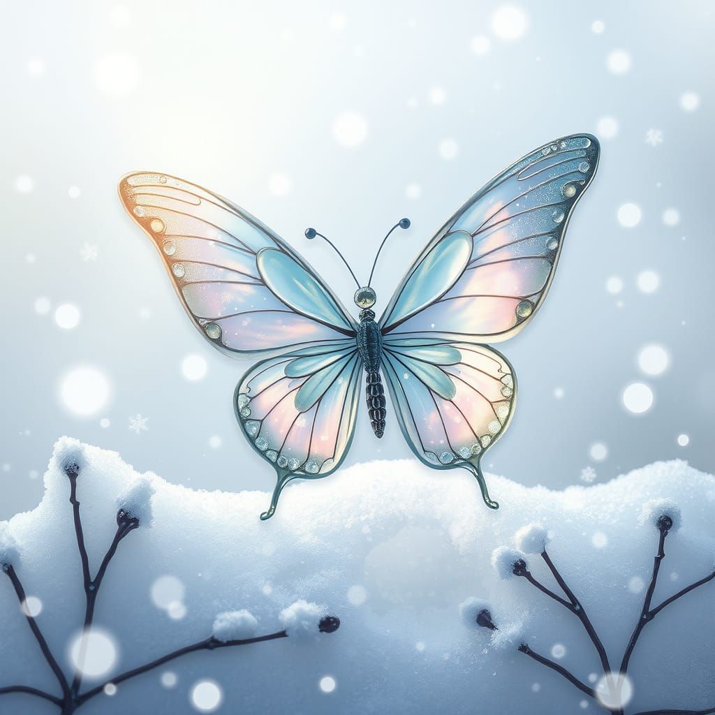 Ethereal Glass Butterfly in Winter Wonderland