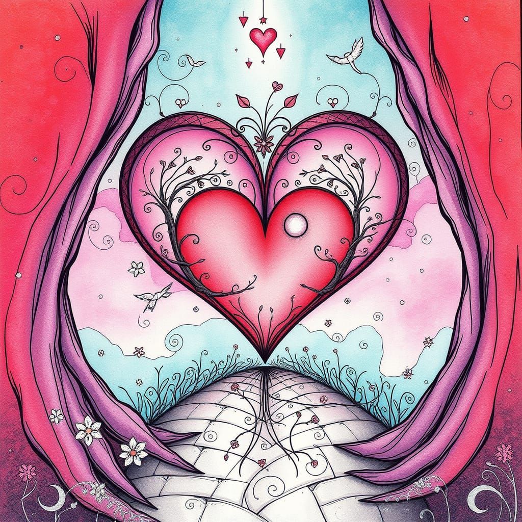 Whimsical Heart Portal in Dreamlike Surrealism
