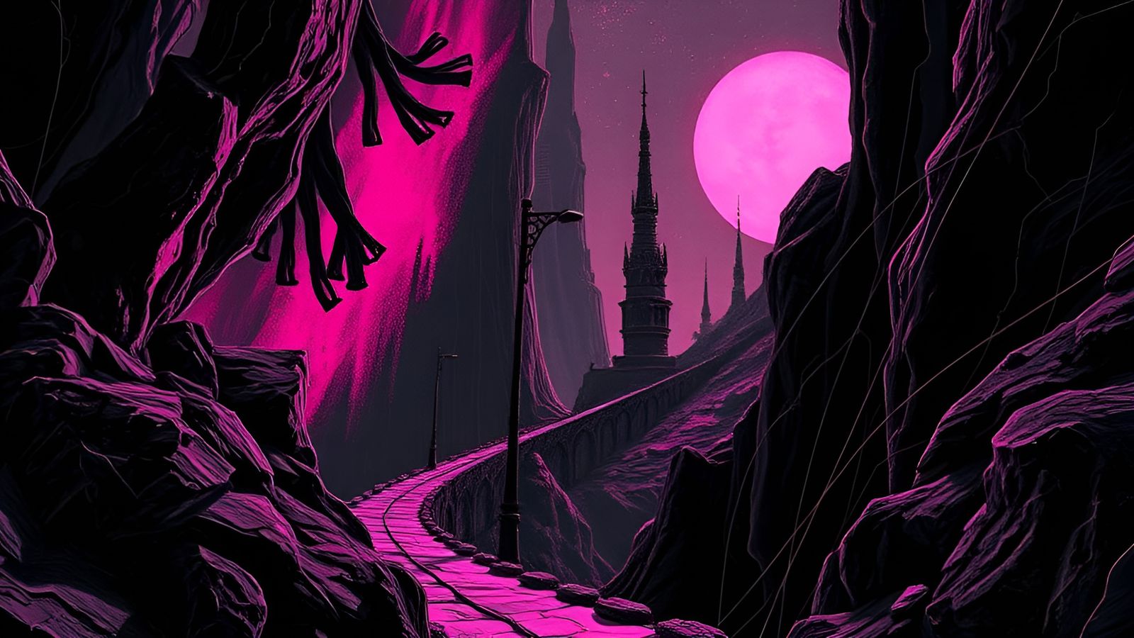 Monotone Surrealist Journey in Black and Pink