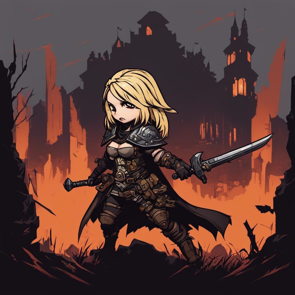 Chibi Blonde Girl in Darkest Dungeon Style