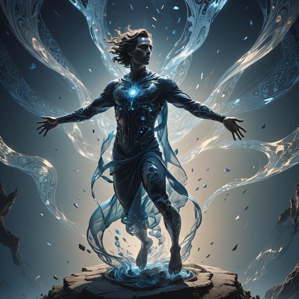 Luminous Figure Above Hollow Body in Surrealism