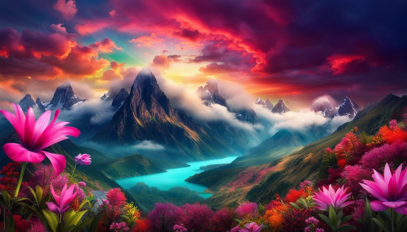 Enchanted Paradise Landscape with Vivid Colors
