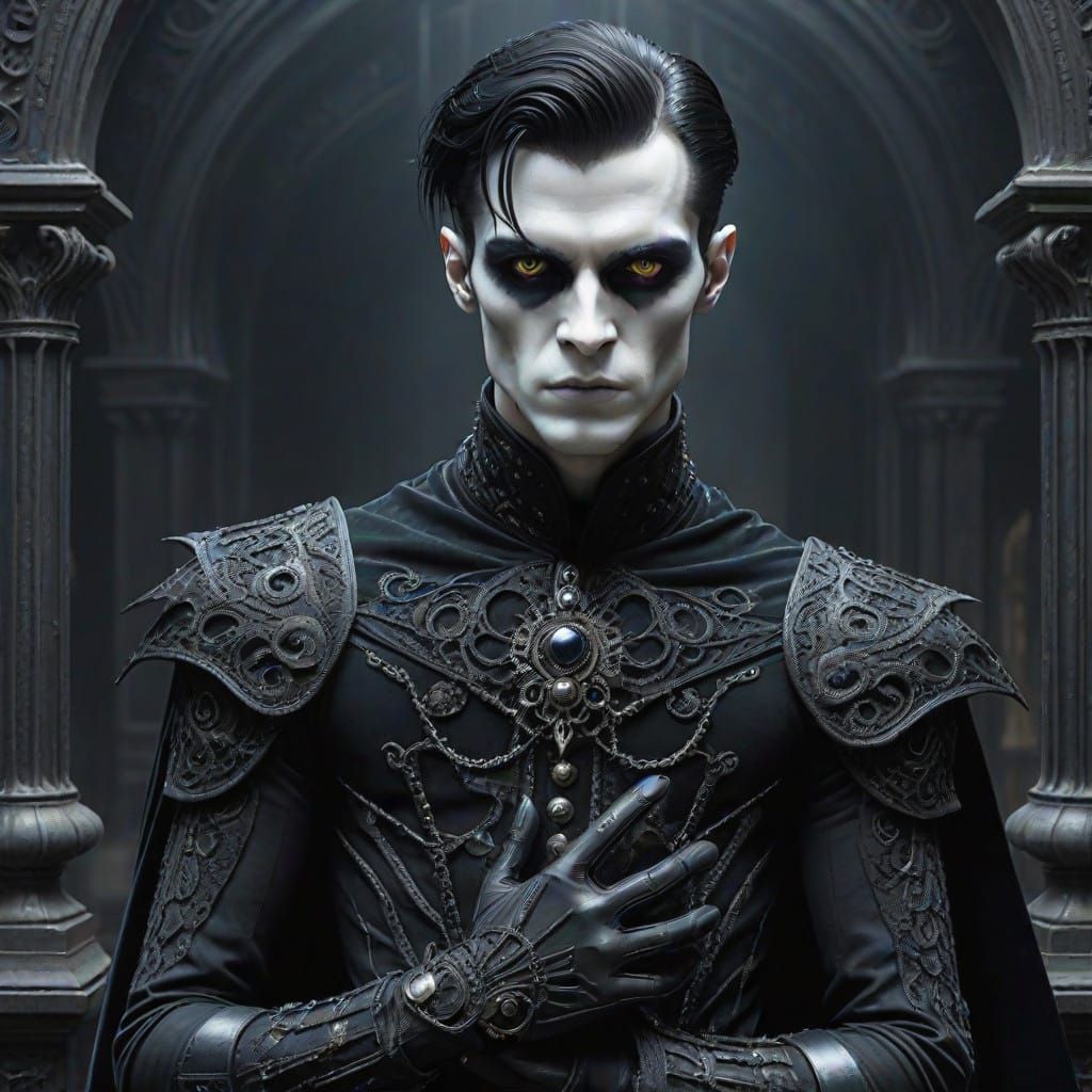 Ethereal Gothic Male in Dark, Ornate Attire