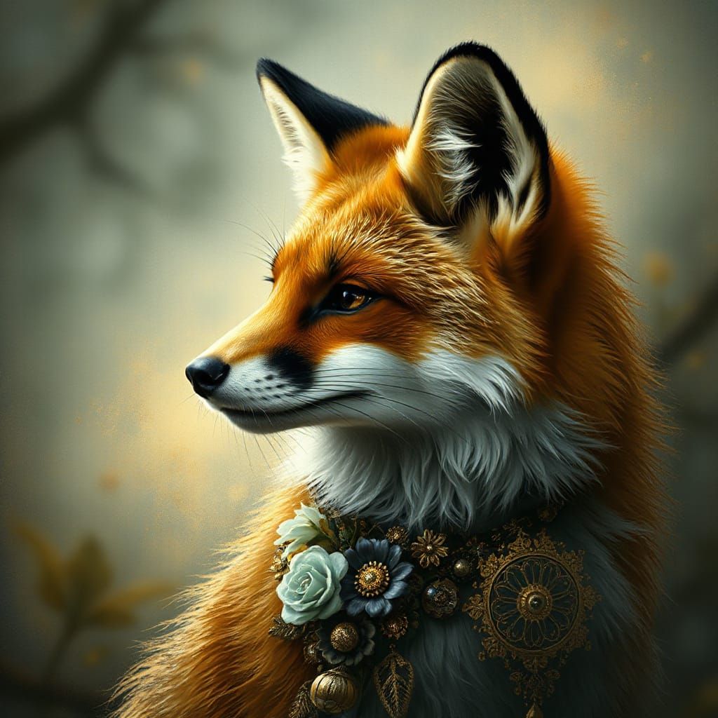 Melancholic Fox Portrait in Art Nouveau Style