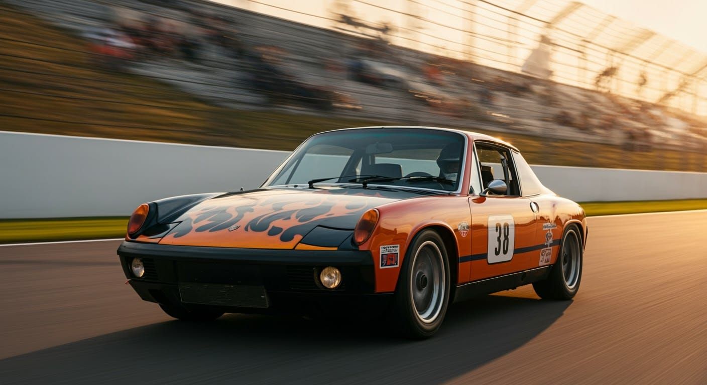 Porsche 914 Turbo Speeding on NASCAR Track