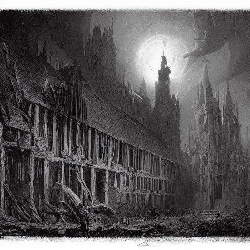 Dark Village Ruins in Horror Style