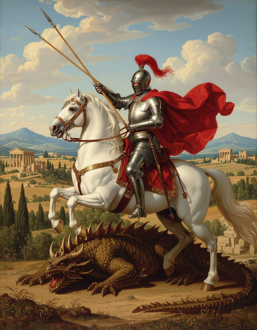 Saint George Slaying Dragon in Renaissance Style