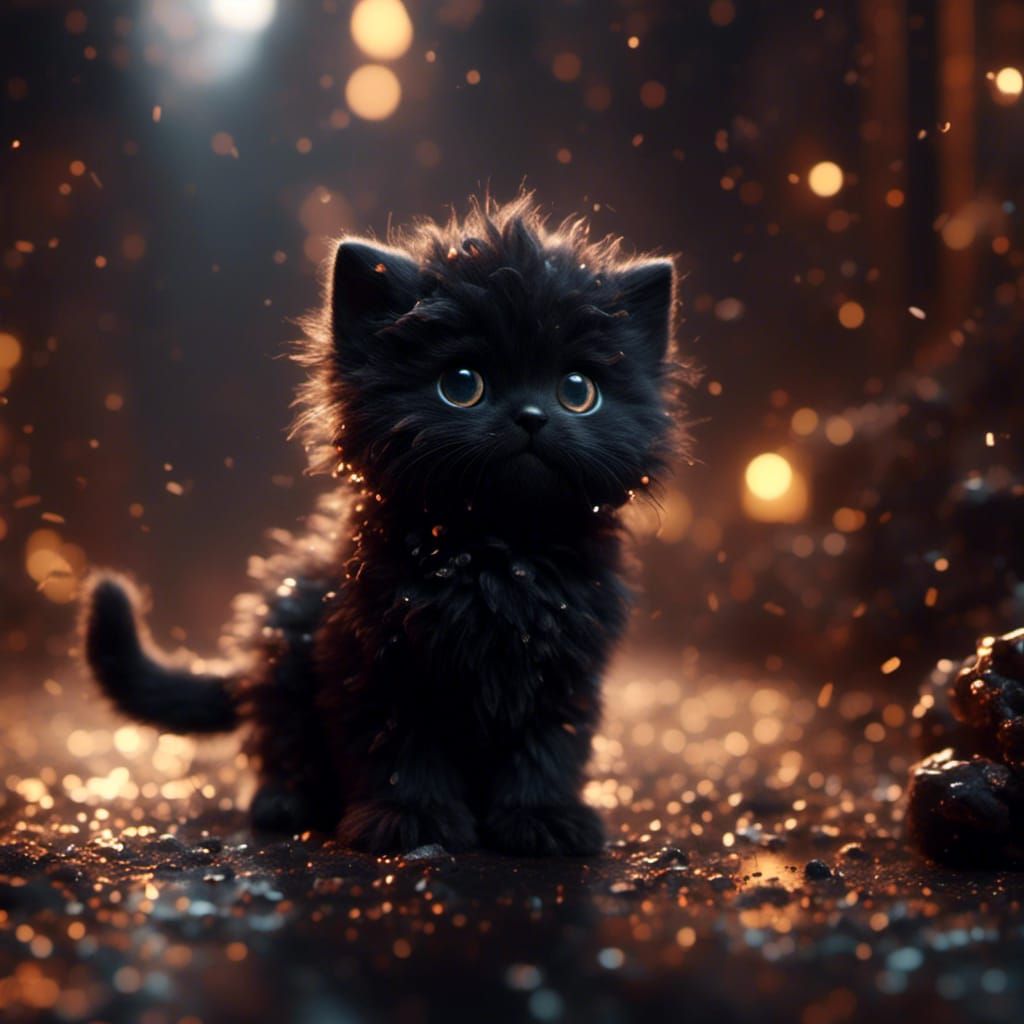 Adorable Black Kitten in Digital Matte Painting