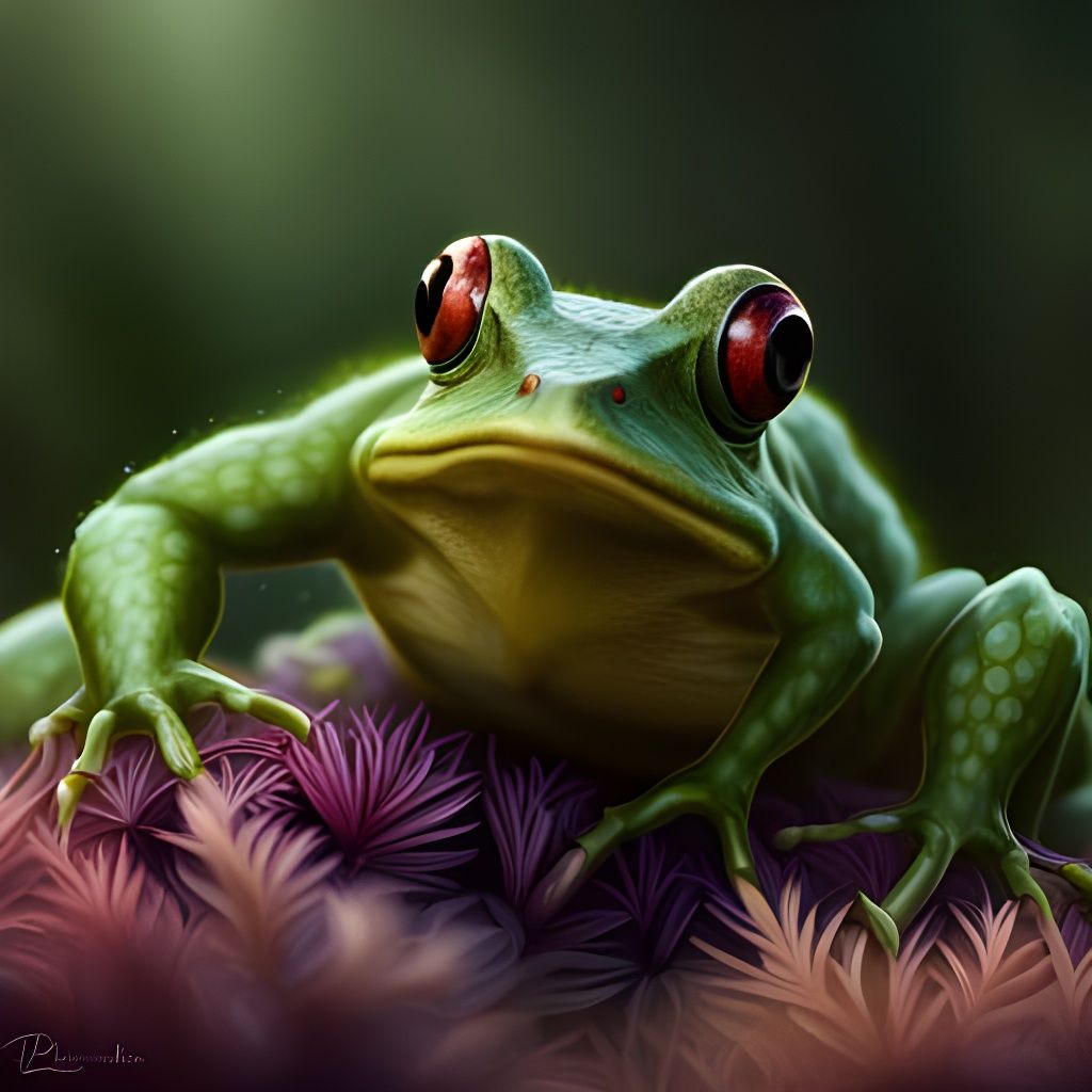 Whimsical Toad Eating Bug in Detailed Fantasy Art