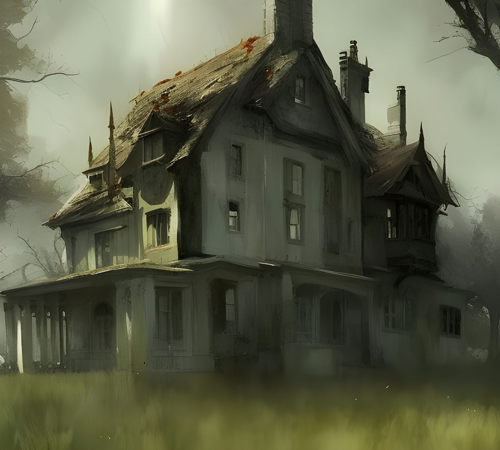 Sinister House on Park Edge, Digital Illustration