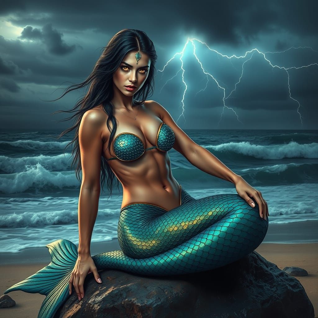 Stormy Beach Mermaid with Copper Highlights