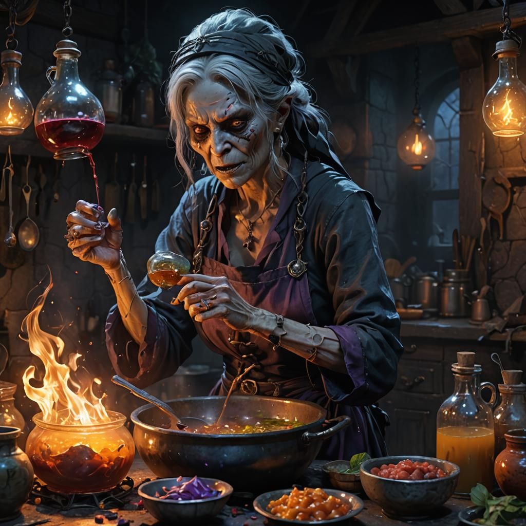 Night Hag Potion in Shadowfell: Hyperrealistic Dark Fantasy