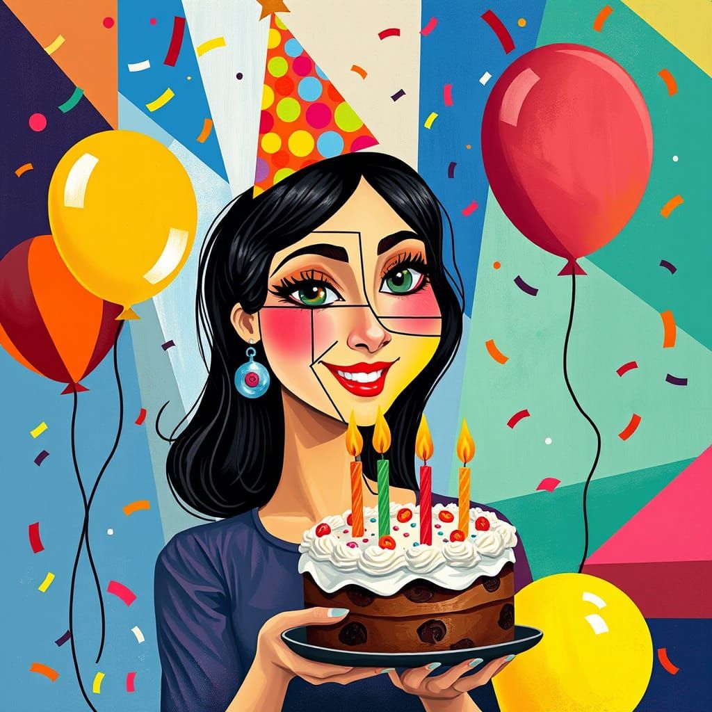 Cubist Birthday Celebration with Geometric Forms
