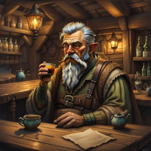 Fantasy Gnome Tavern Scene with Elven Craftsmanship