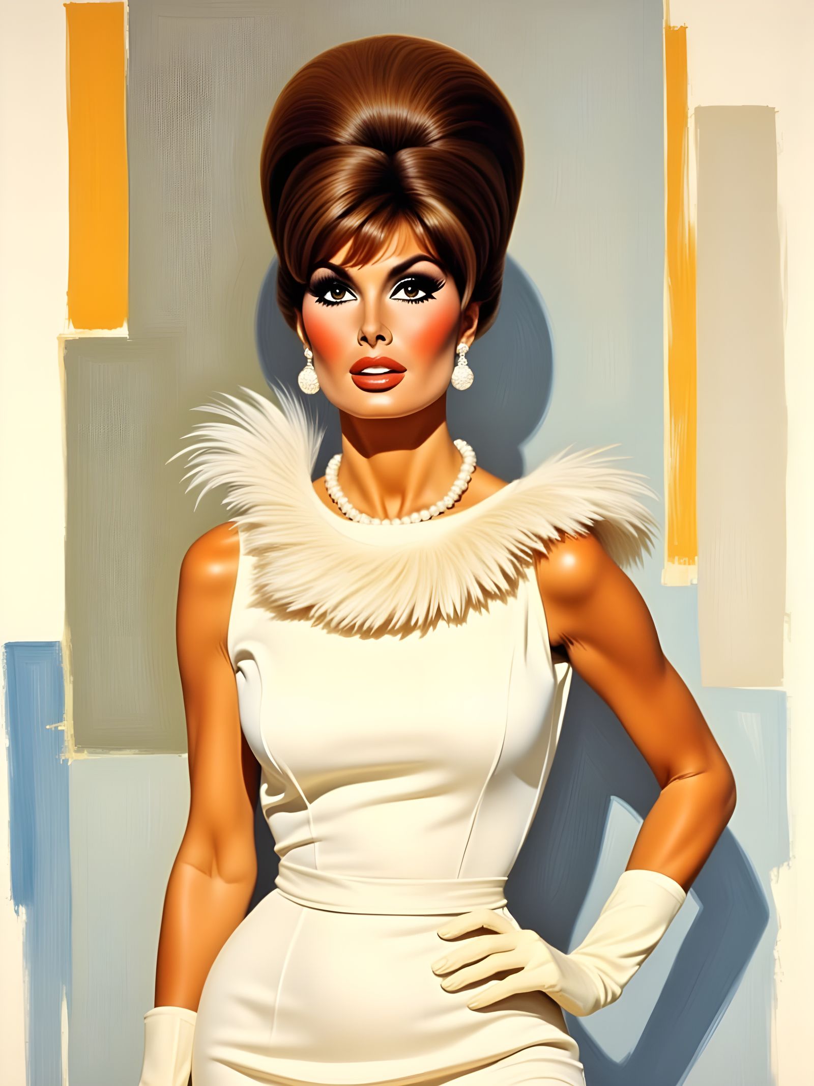 Glamorous Portrait in 1960s Fashion Illustration Style