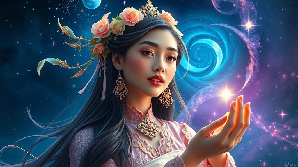 Indonesian Goddess of the Cosmos in Ethereal Attire