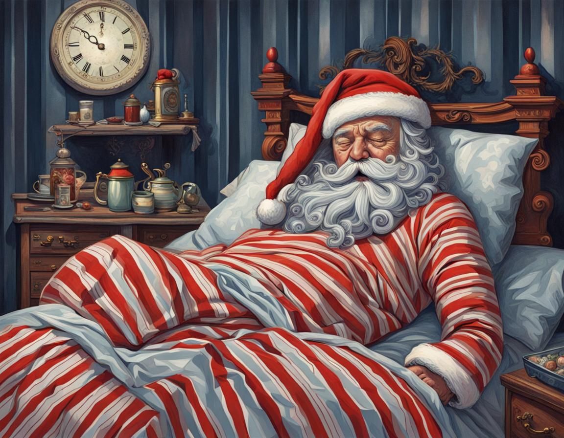 Santa Claus Sleeping in Striped Pajamas
