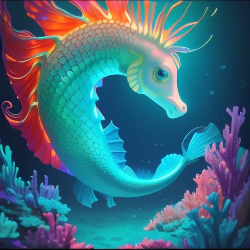 Underwater Seahorse Being in Hyperrealism Style