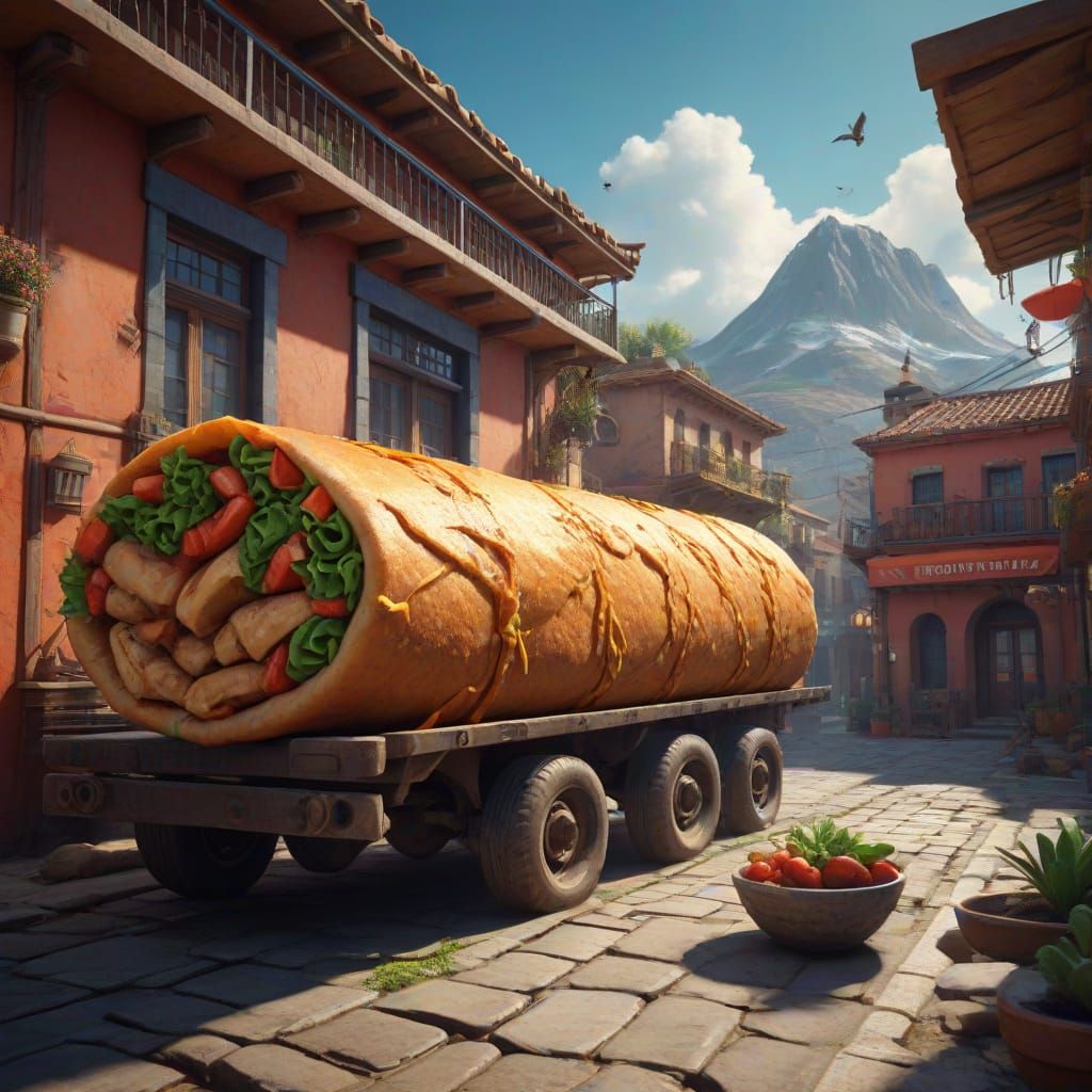 Fantastical Chimichanga Art in Deep, Complementary Colors