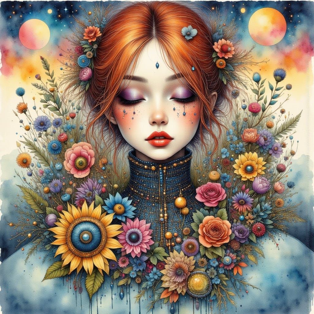 Surreal Happiness in Vibrant Watercolor Cyberpunk Style