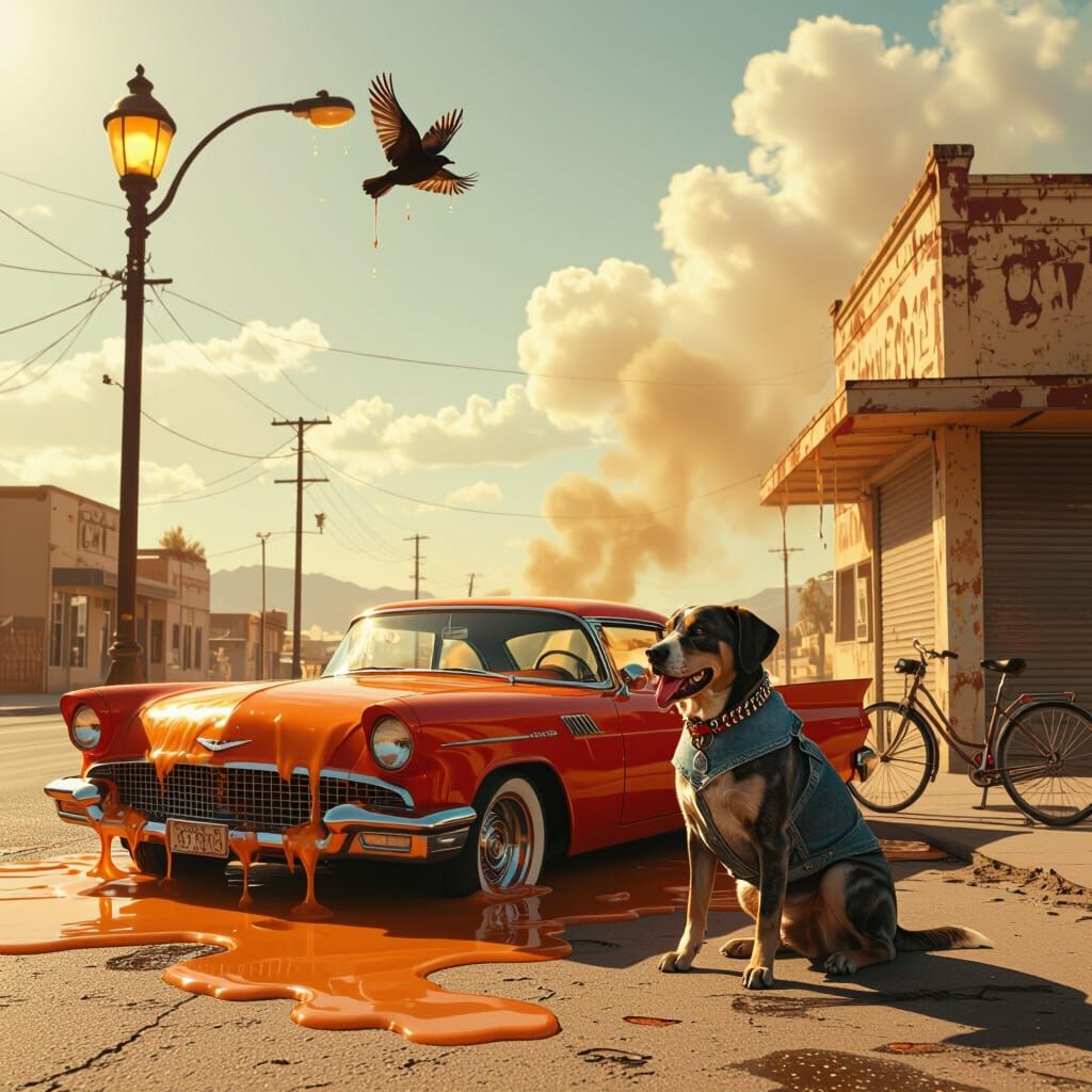 Surreal Melting Car on Deserted Street