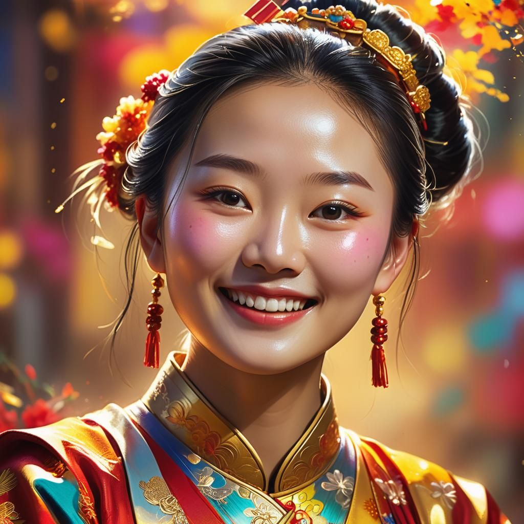 Chinese Woman in Chrome Splash Art