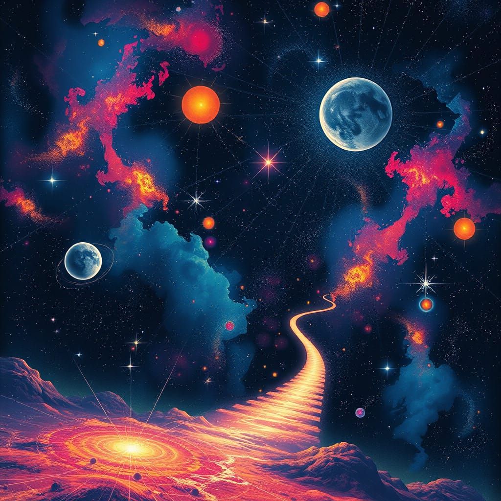 Glowing Path Through the Cosmos in Futuristic Style