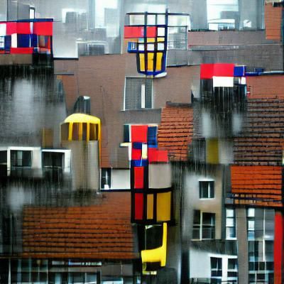 Rainy City in De Stijl Art Style