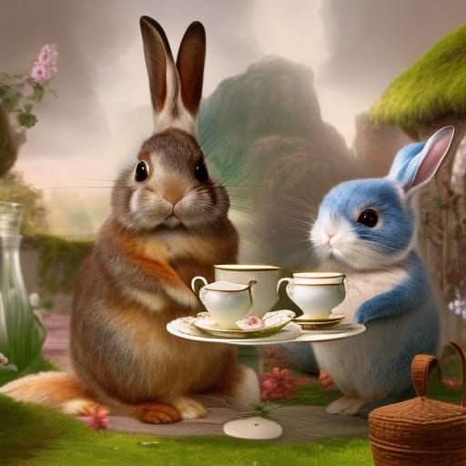 Rabbits' Tea Party in Beatrix Potter Style