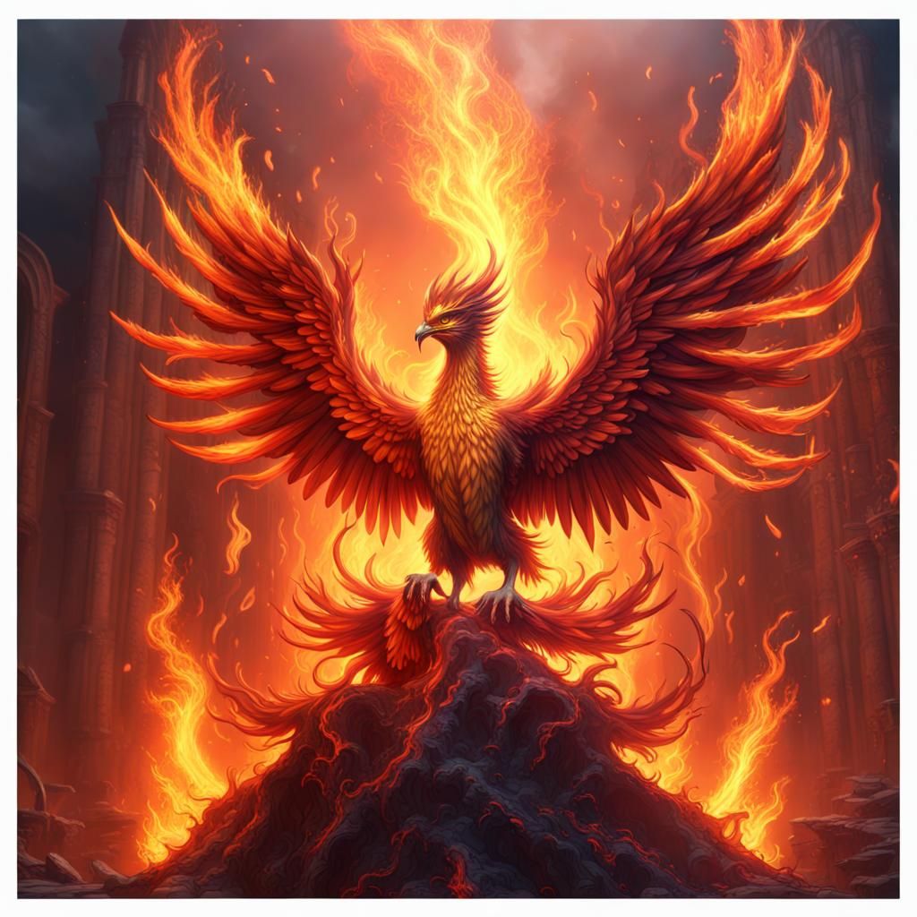Fiery Phoenix Fantasy Concept Art in 8k