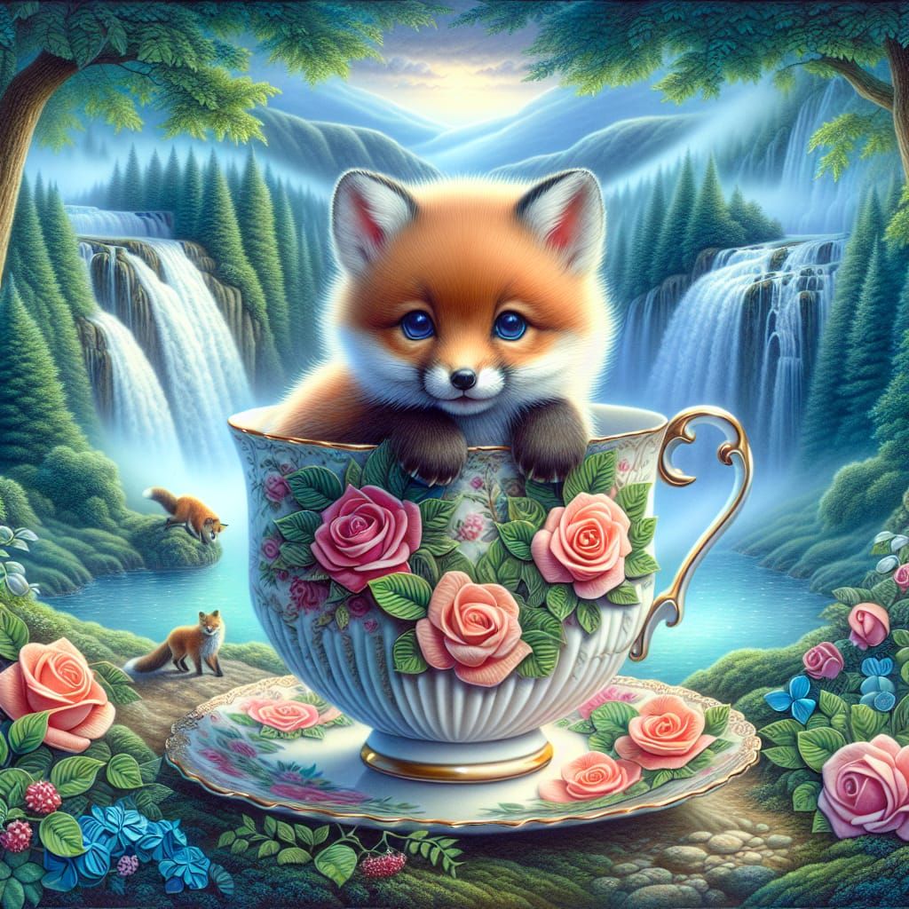 Fox Cub in Bone China Cup: A Quilling Fantasy