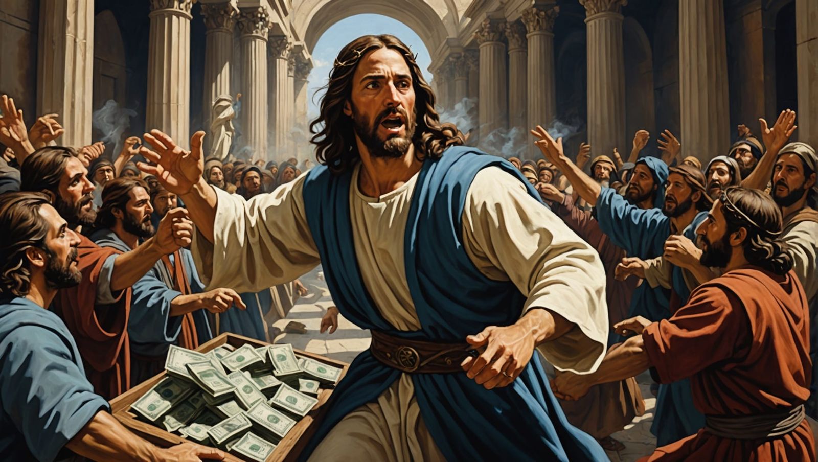 Expulsion of the Money Changers: Oil Painting