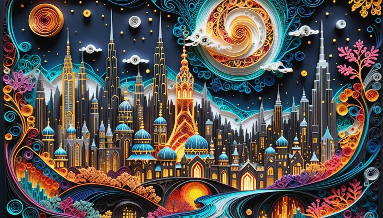 Surreal Futuristic Cityscape in Vibrant Digital Art