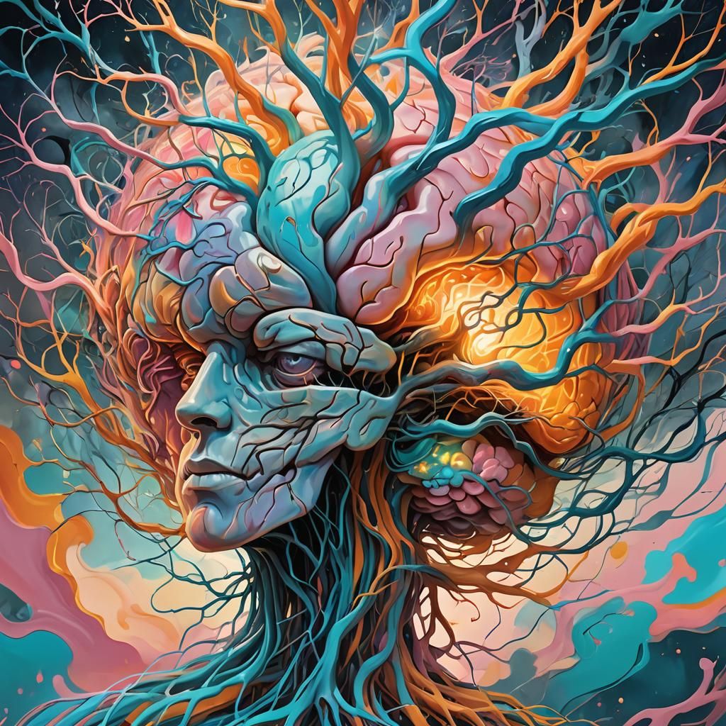 Glowing Brain in Swirling Colors: Surreal Digital Art