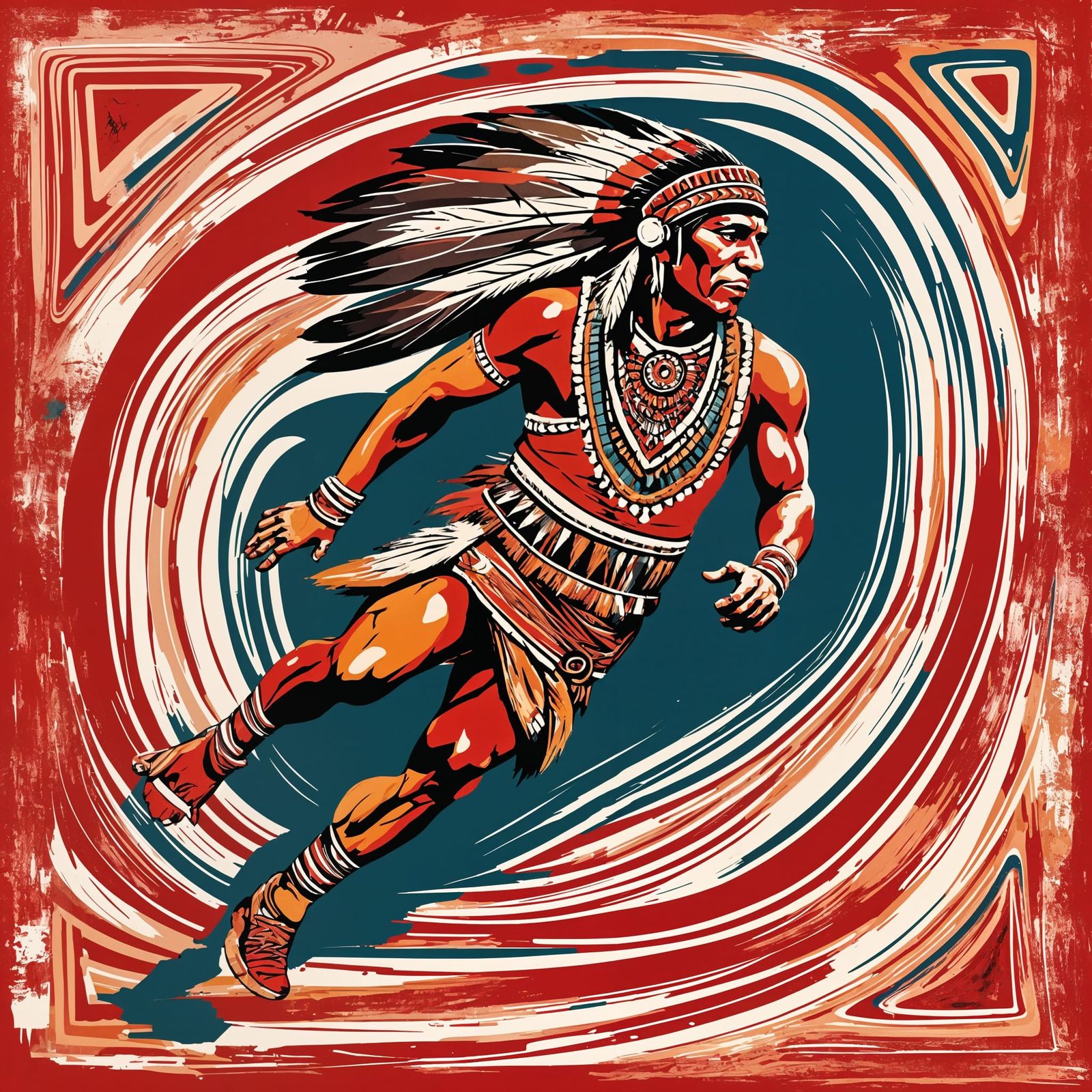 Native American Runner in Abstract Art Style