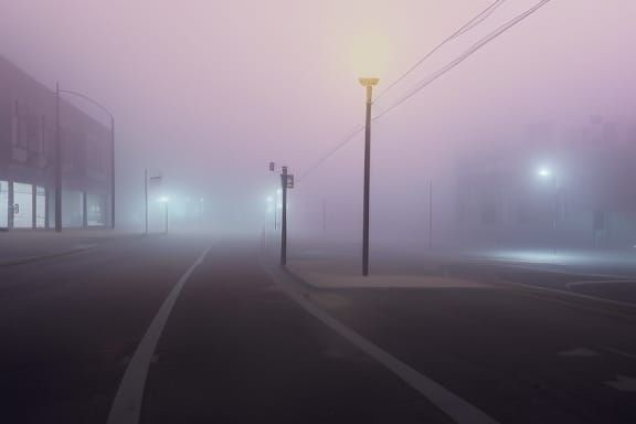 Ethereal Foggy Street Scene with Volumetric Lighting