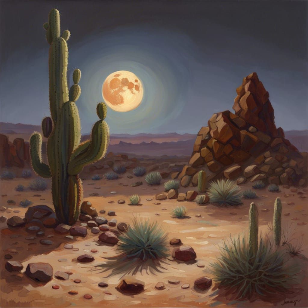 Desert Moonrise: An Oil Painting Landscape