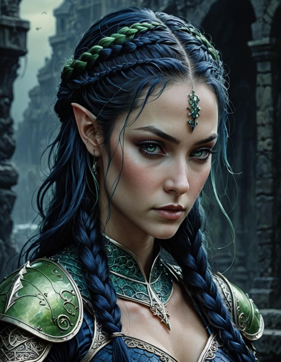 Sinister Sea Elf Ink Drawing in Hyperrealistic Style