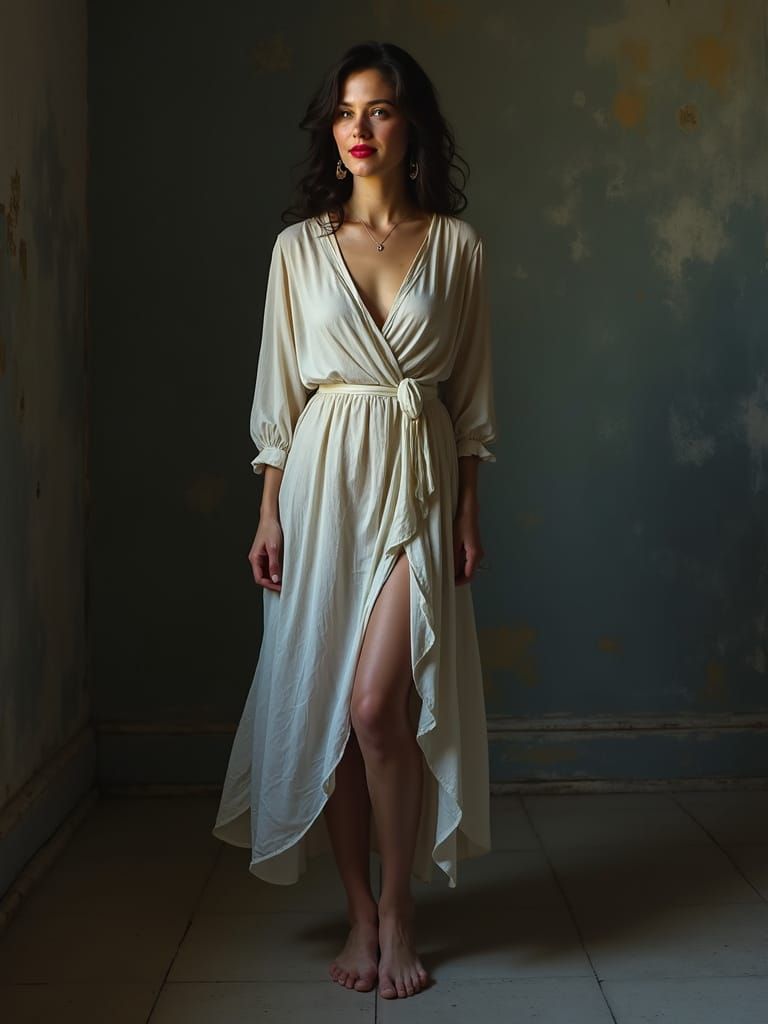 Elegant Woman in Pre-Dawn Light, Oil on Canvas Style