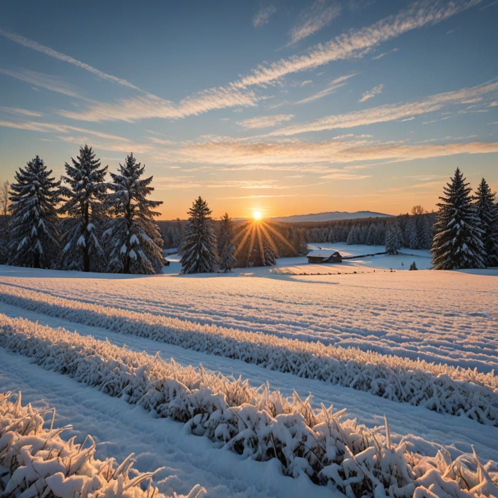 Golden hour snow field