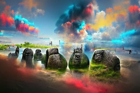 Easter Island Evolution: 3D Rendered Detailed Painting