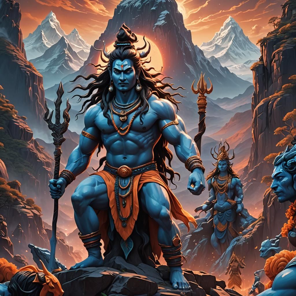 Lord Shiva Consumes Poison in 3D Cartoon Style