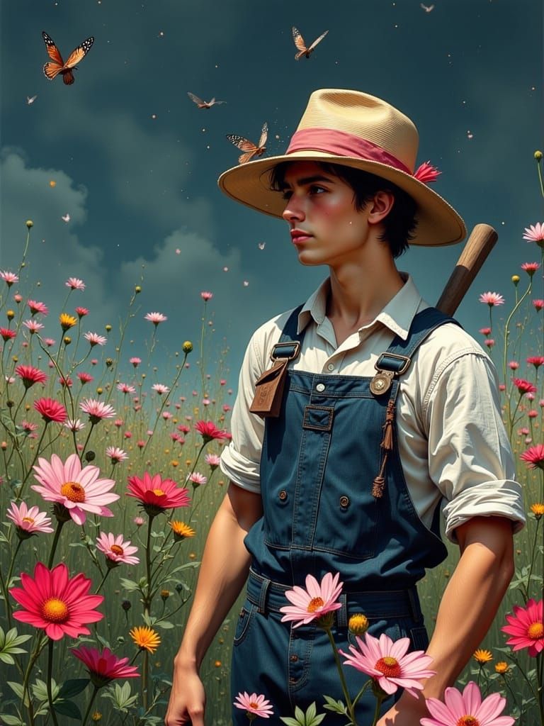 Handsome Young Flower Cultivator in a Vibrant Impressionist ...