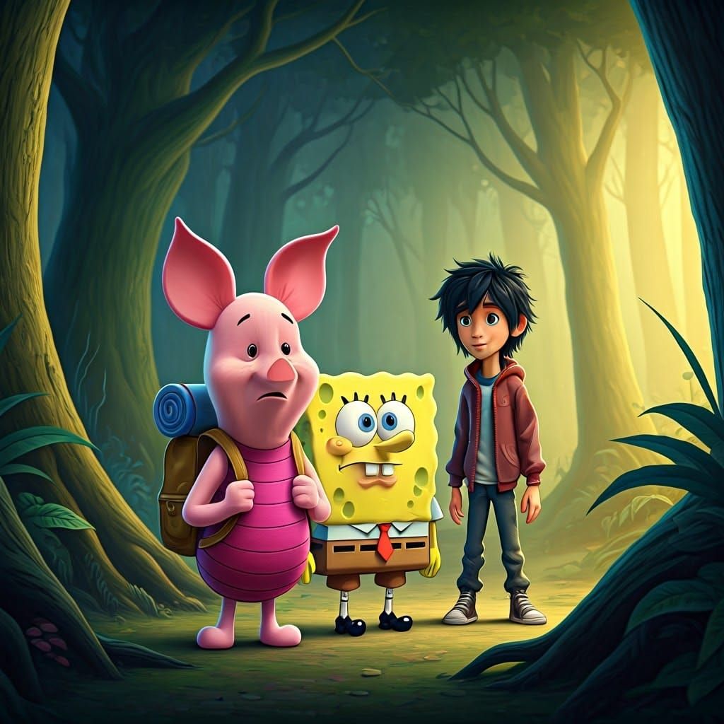 Piglet Informs SpongeBob and Hiro of Pooh's Disappearance