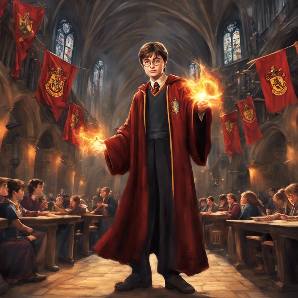Harry Potter Casting Magic in Hogwarts, Fantasy Art