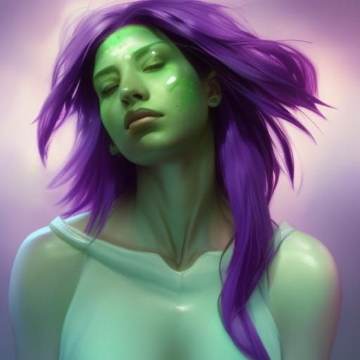 Hyperdetailed Portrait of Green-Skinned Girl in Art Nouveau ...