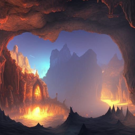 Moon Elf Caverns: Detailed Fantasy Art