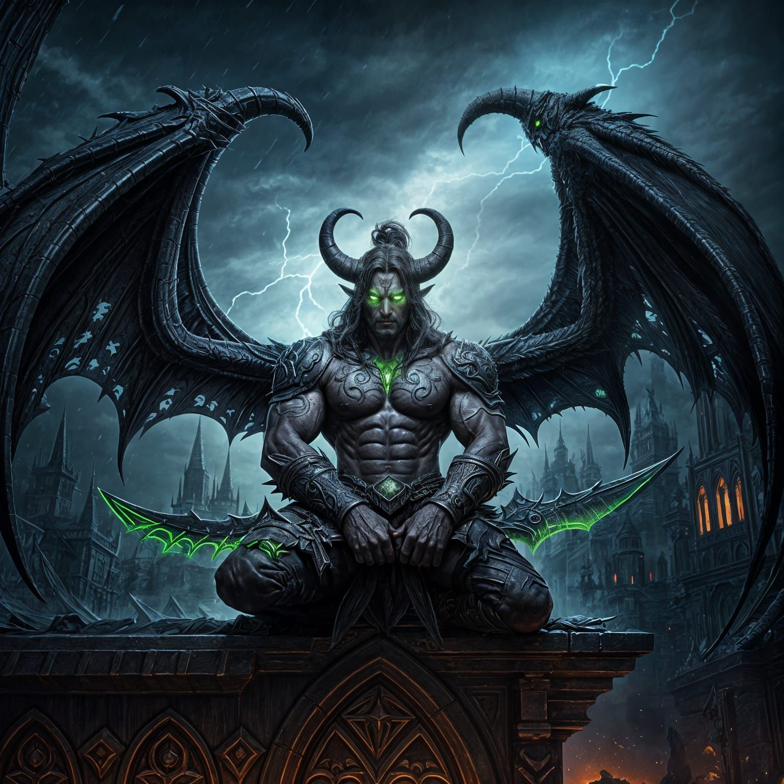 Warcraft Hero in Dark Fantasy Landscape