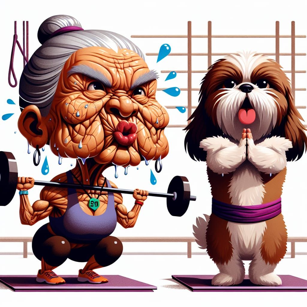 Elderly Woman Strains with Crossfit, Inspiring Comedic Contr...