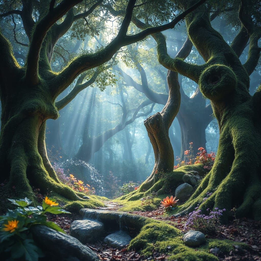 Magical Fairy-Tale Forest with Ethereal Light
